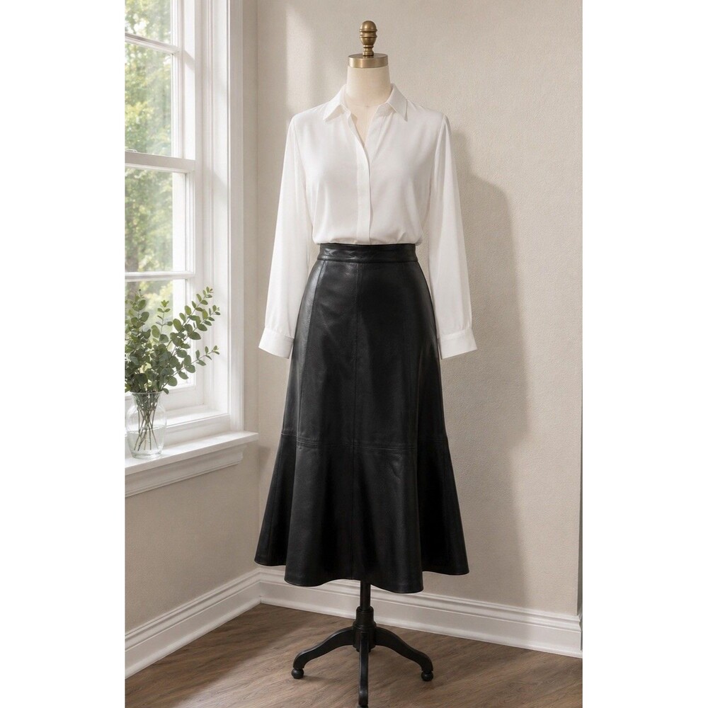 Vintage Black Soft Leather Skirt Flare Maxi CLOCHARD Italy Sz. S Goth Chic 80’s